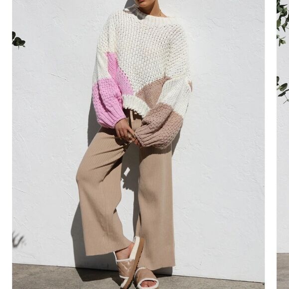 Ebby and I Chunky Colorblock Puff Sleeve Knit Sweater Size S/M - Picture 6 of 13